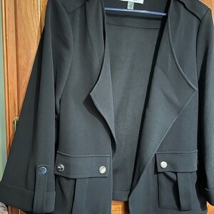 Kasper Black Open-Front Women's Blazer Jacket with Pocket Flaps